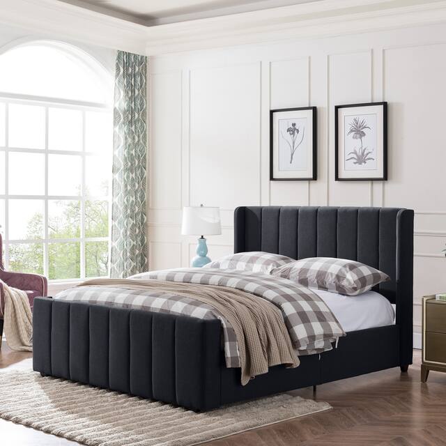 Antoinette Traditional Upholstered Queen Bed by Christopher Knight Home - Black