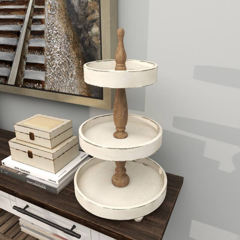 Wood 3 Level Tiered Server - White - Roche River Decor