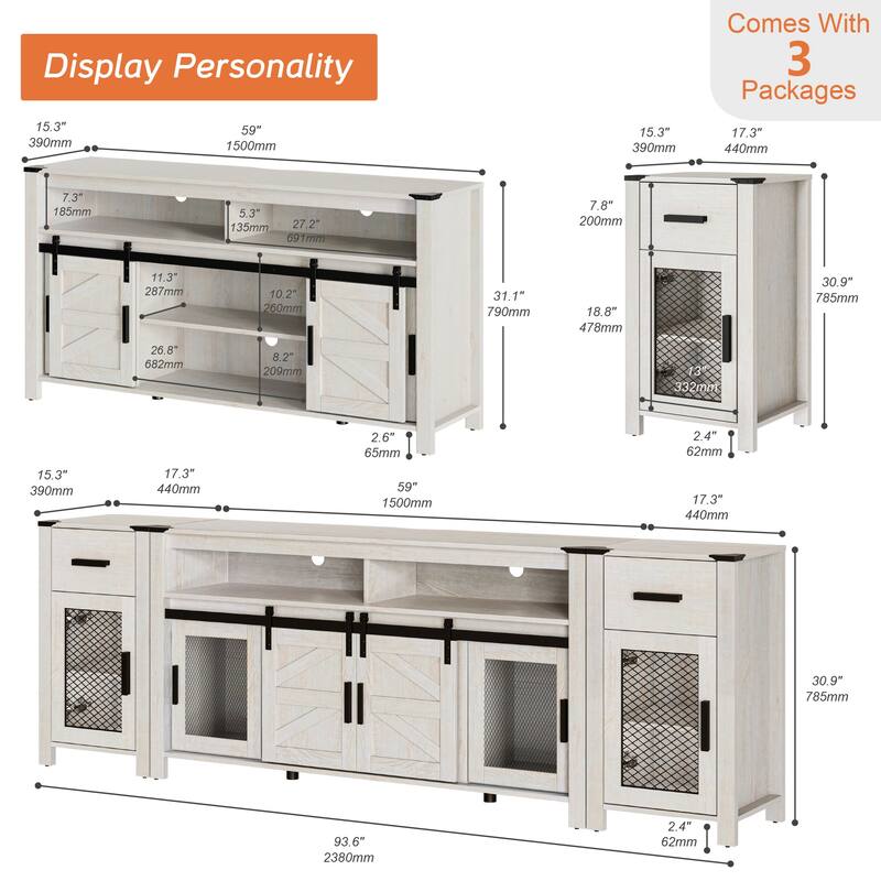 WAMPAT TV Stand set for ups to 100 inch TV,Drawers Storage Cabinets - 1 Pack