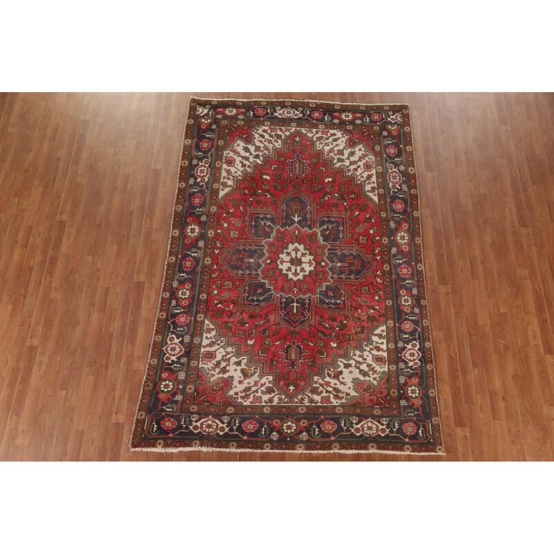 Hand Knotted Oriental 100% Wool Carpet Traditional Medallion Red Heriz Area Rug - 9' 6'' X 6' 3''