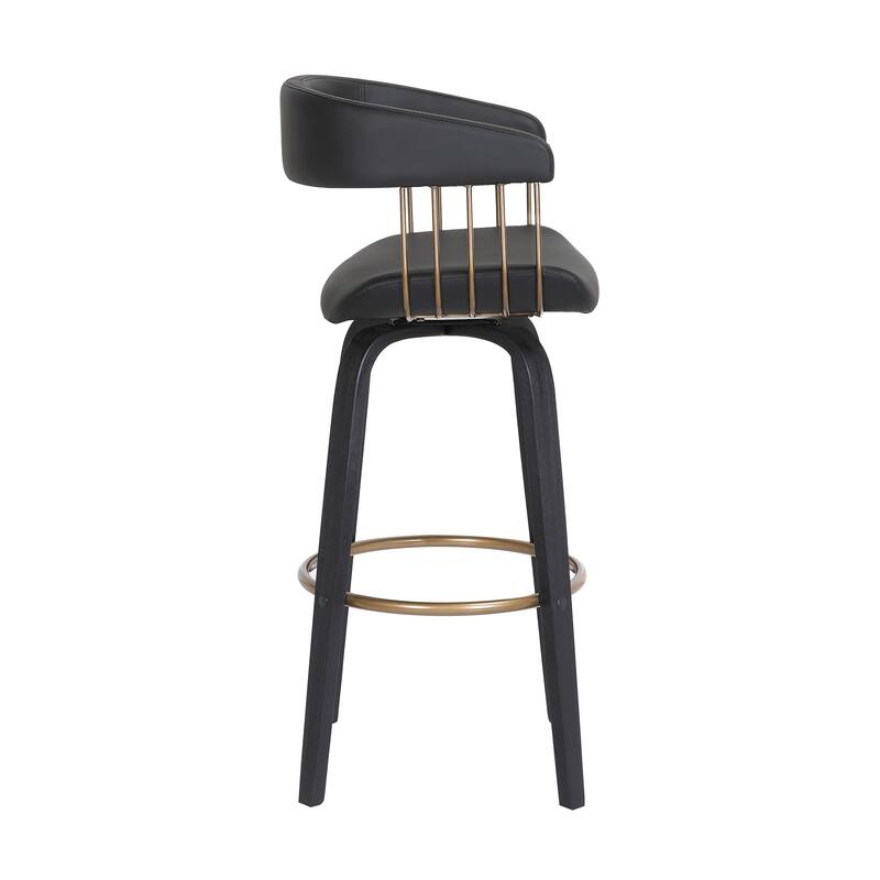 HomeRoots 31" Black Faux Leather Swivel Bar Height Bar Chair