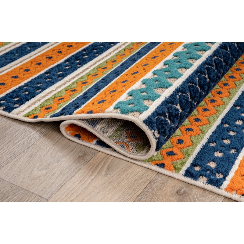 World Rug Gallery Contemporary Geometric Stripe Indoor/Outdoor Area Rug
