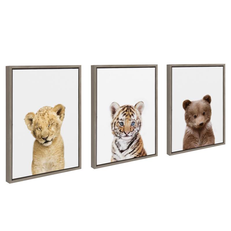 Kate and Laurel Sylvie Lions and Tigers and Bears Framed Canvas by Amy Peterson - Gray