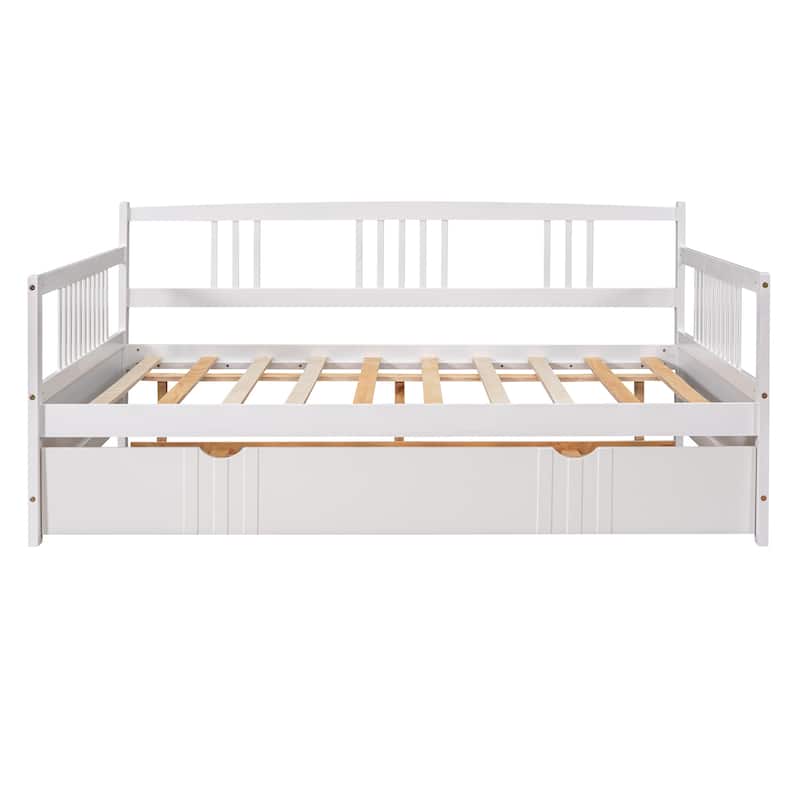 Pine Wood Daybed Frame with Twin Size Trundle, Headboard and Footboard