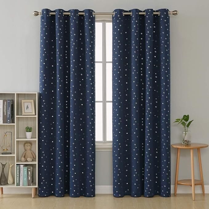 Silver Star Room Darkening Grommet Curtains 2 Panels - 42 x 84 Inch - Navy Blue
