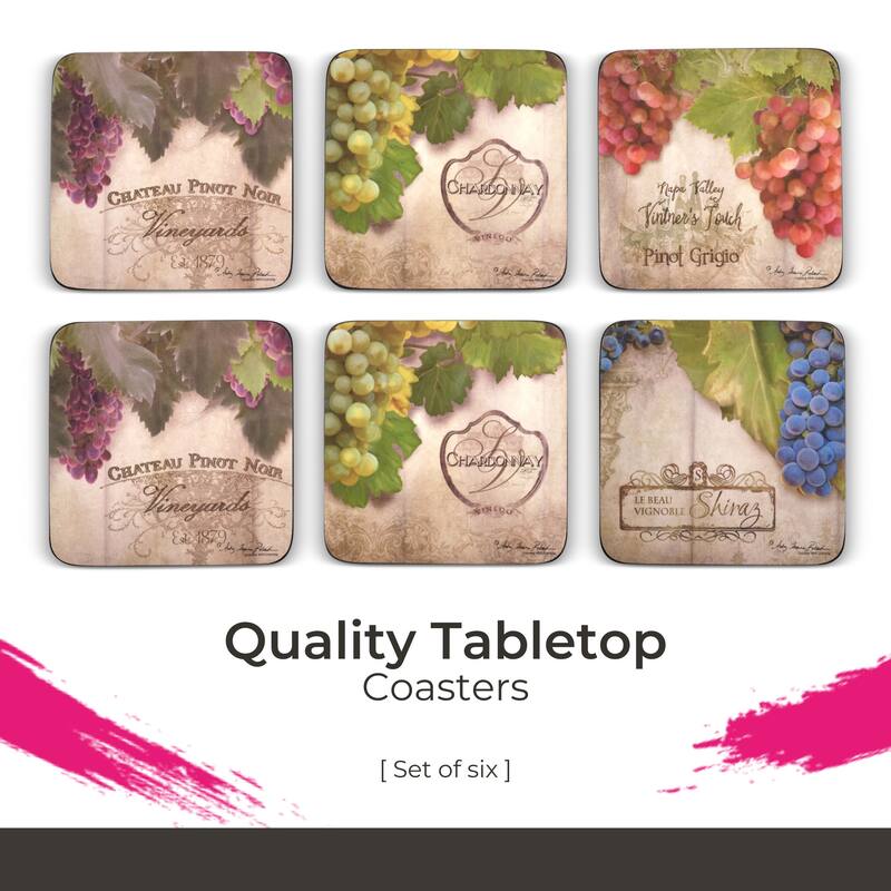 Pimpernel Set of 6 Tuscan Vineyard Coasters - 4 Inches Sq.