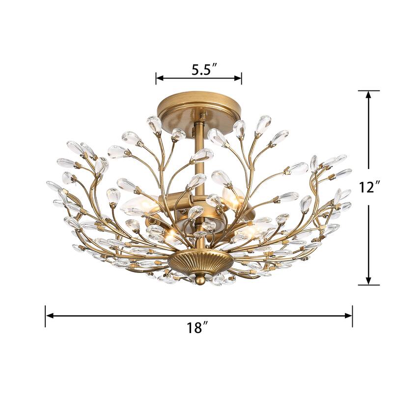 Flavia 4-light Crystal Beaded 9-Branch Semi-Flush Mount - 18 inches in diameter x 12 inches H