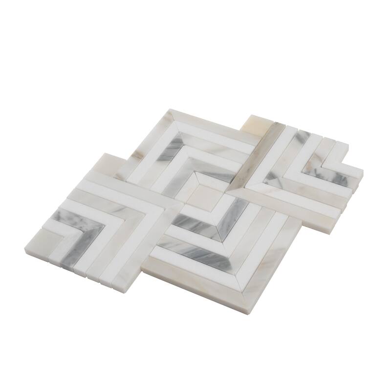 Serena 10x10 White Gray Calacatta Gold, Thassos Mosaic Chevron Wall and Floor Tile (3.47 sq ft/case) - 5 Pack