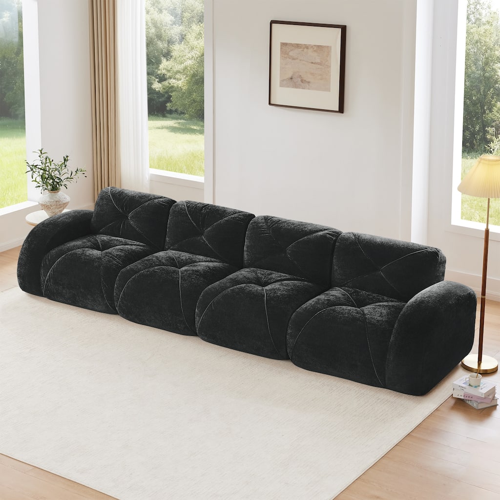 140" Soft Velvet Fabric, Boneless Sofa With Tufted, 32D High Density Sponge, Ergonomic Design Bottom