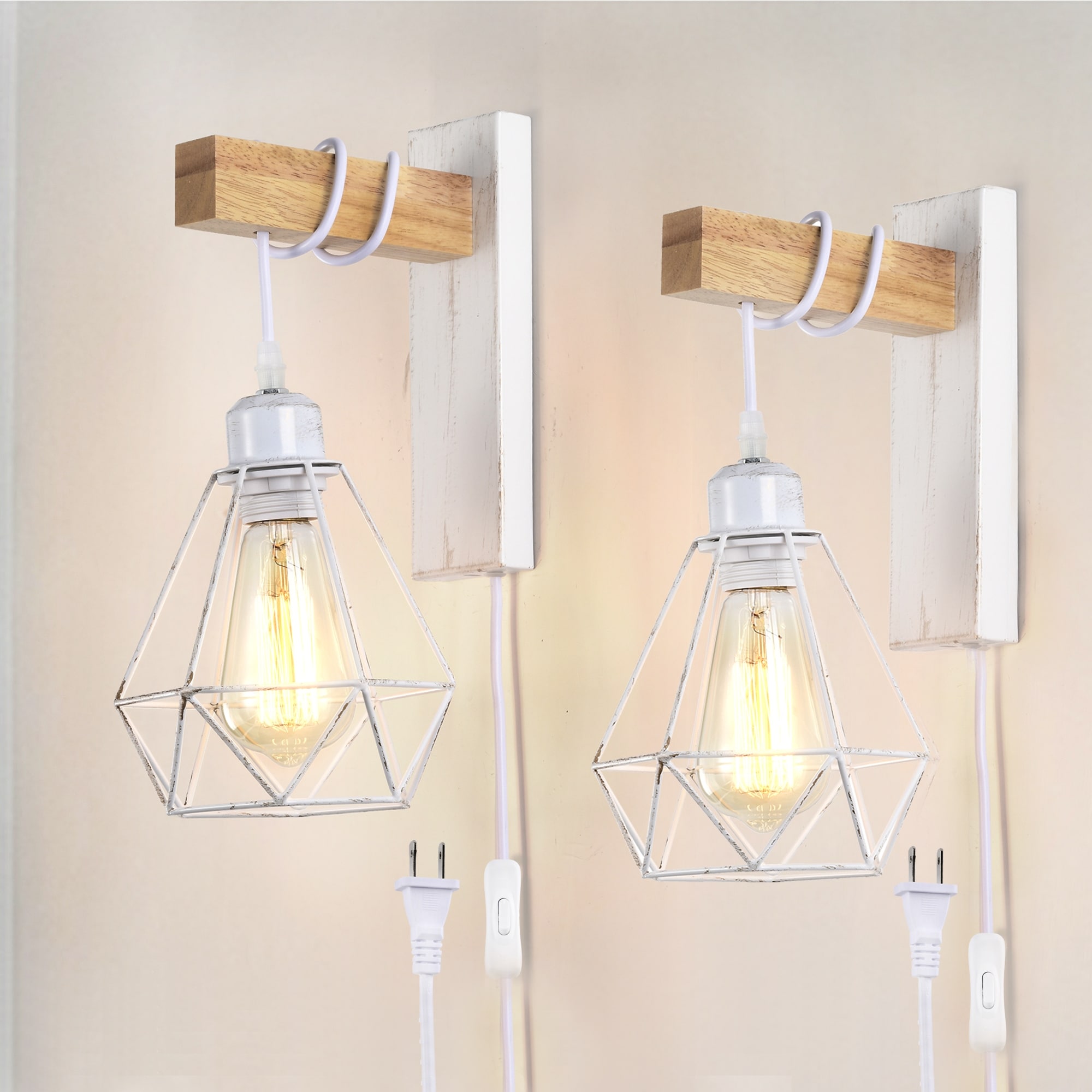 Wood plug in sales wall sconce