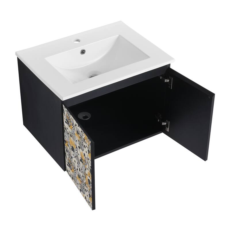 24" Floating Wall-Mounted Bathroom Vanity with Soft-Close Doors, Ceramic Sink, Eco-Friendly Plywood Base