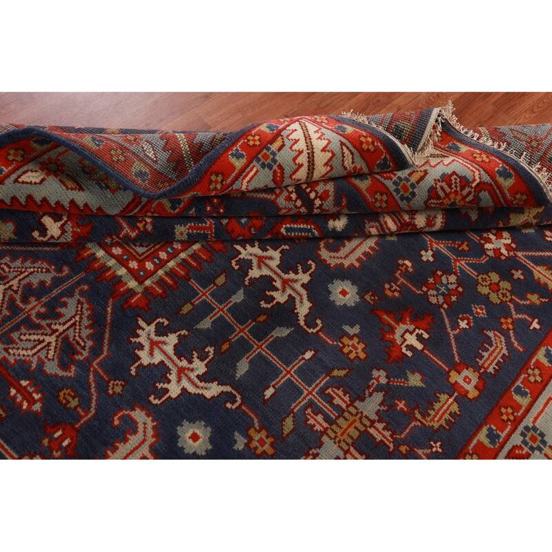 Hand Knotted Oriental 100% Wool Carpet Transitional All-Over Navy Blue & Blues Oushak Area Rug - 9' 11'' X 7' 9''