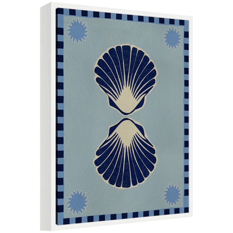 Kate and Laurel Sylvie Lush Duo 3 Seashells Framed Canvas by Shatha Al Dafai - 18x24