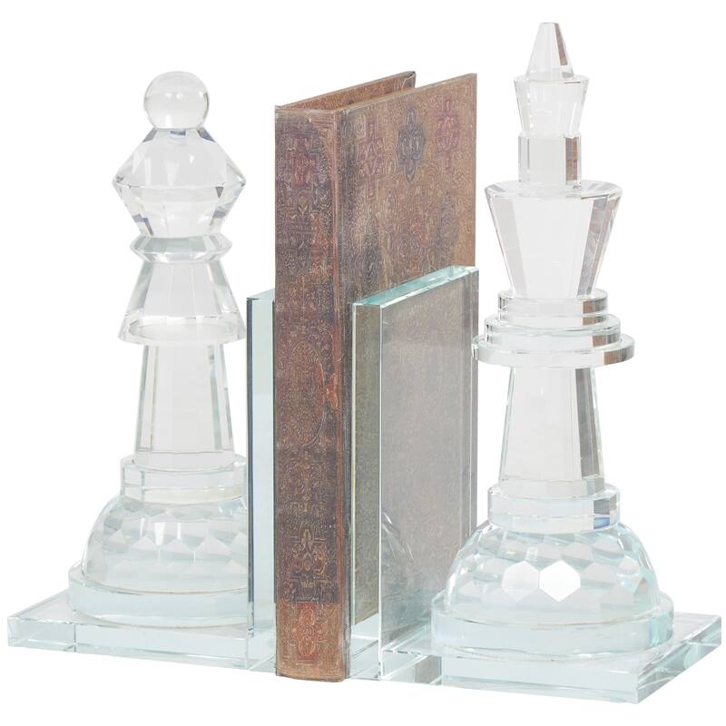 Clear Crystal Oversized Chess Decorative Bookends with Cut Crystal Designs (Set of 2)