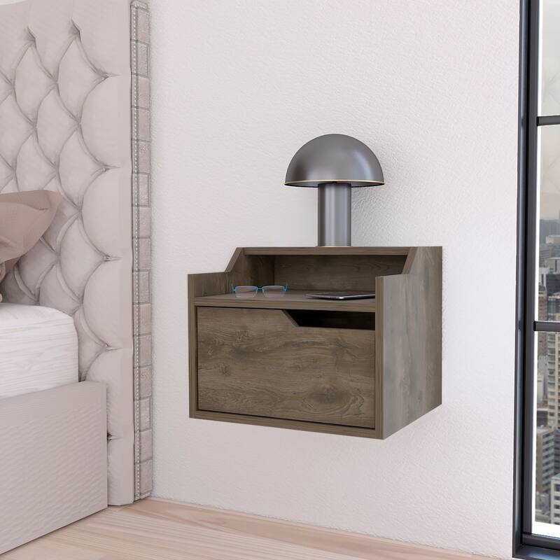 Modern Dual-Shelf Floating Nightstand in Dark Brown with Wall-Mountable Design - Dark Brown