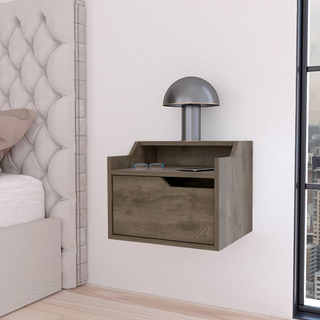 Modern Dual-Shelf Floating Nightstand in Dark Brown with Wall-Mountable Design