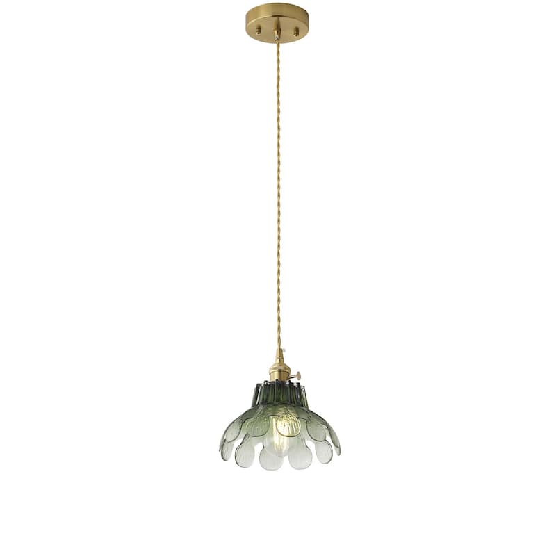 Vintage Green Glass Pendant Light 1 Light Adjustable Hanging Fixture - Green
