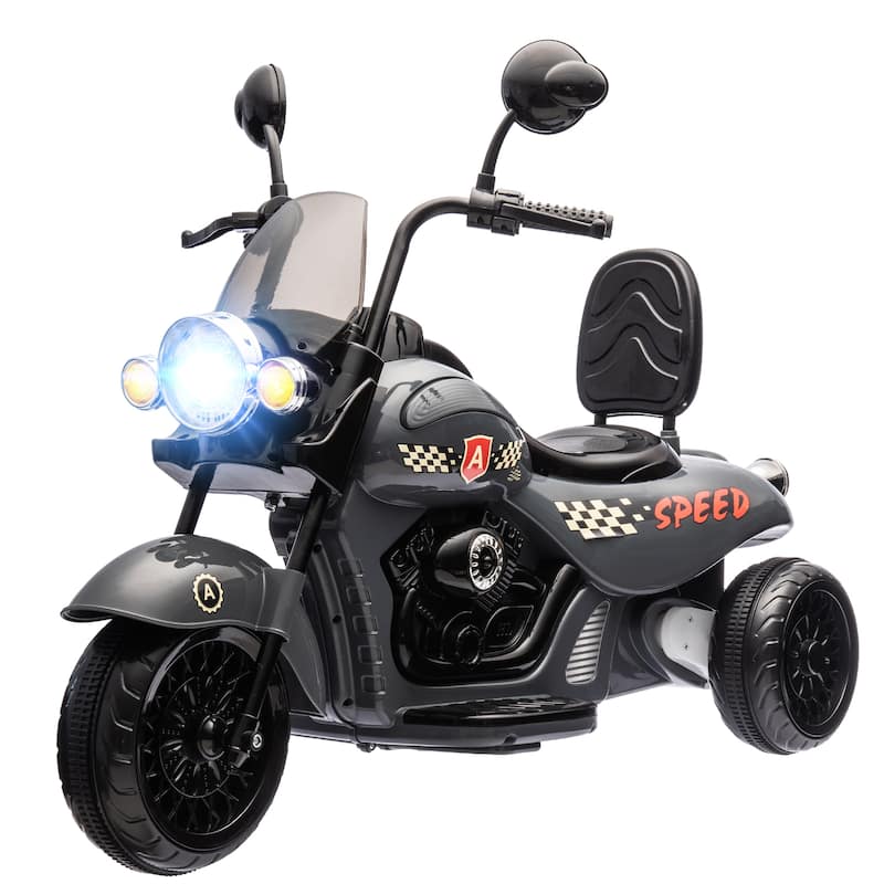Gray Electric Motorcycle Ride-On Trike Motorcycle with Headlights, 3 Wheel 6V Battery Powered Motorbike
