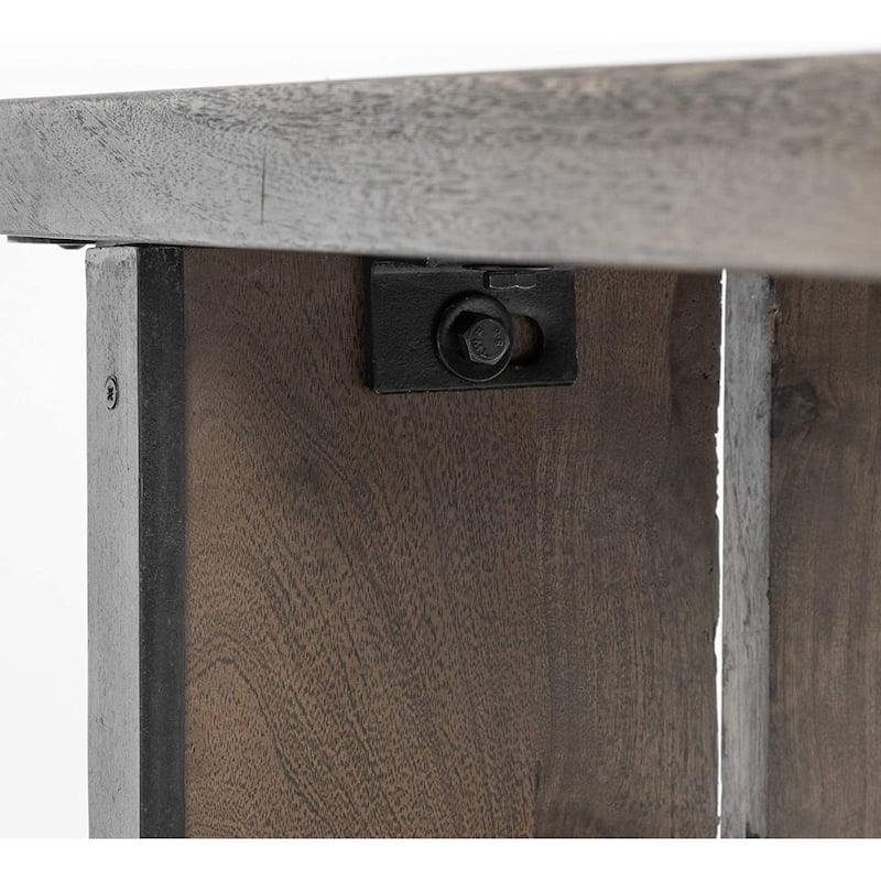 HomeRoots Rectangular Indian Mango Woodbrown Tone Finish W Metal Cladding On The Base Dining Bench