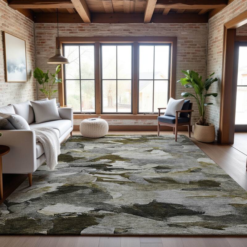Premium Washable Super Soft Brushstrokes Abstract Mayfield Rug - Granite - 8' x 10'