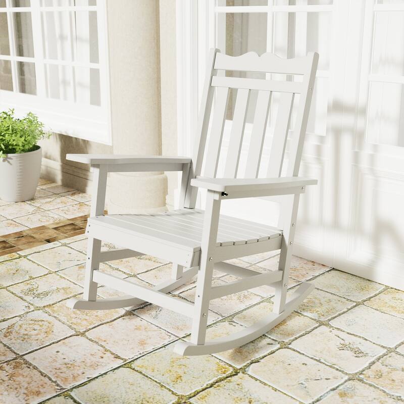 BONOSUKI Patio Adirondack Rocking Chair,Fire Pit Chair Weather Resistant - Cream