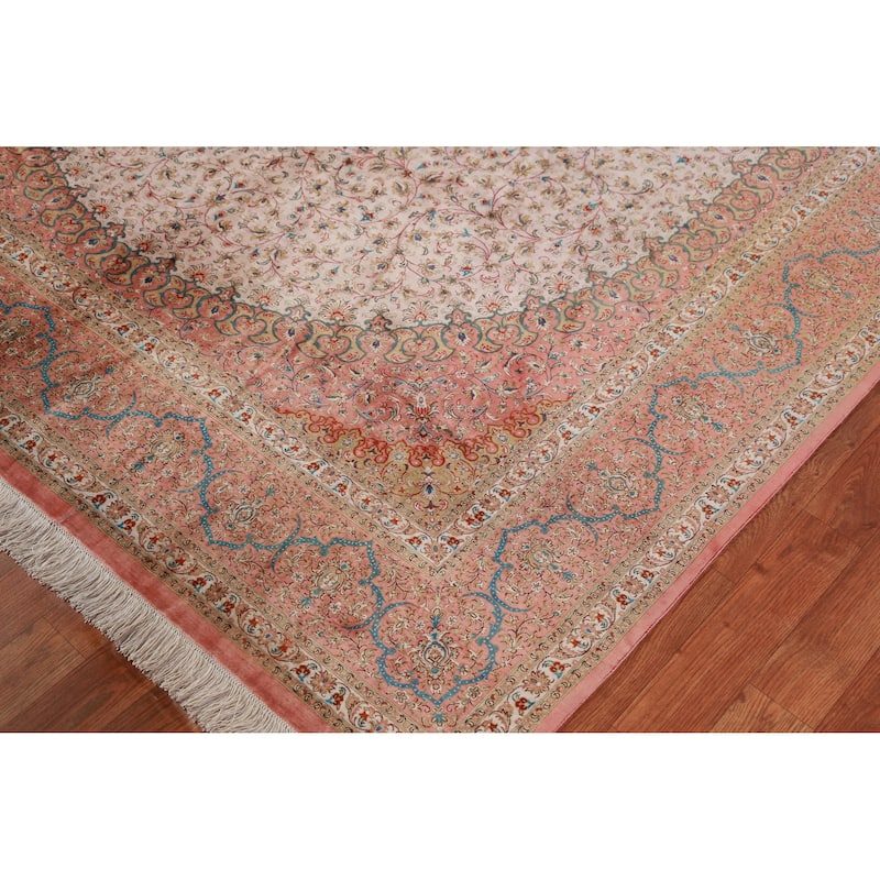 100% Qum Signed Persian Area Rug Silk Carpet - 6'5" x 9'11"
