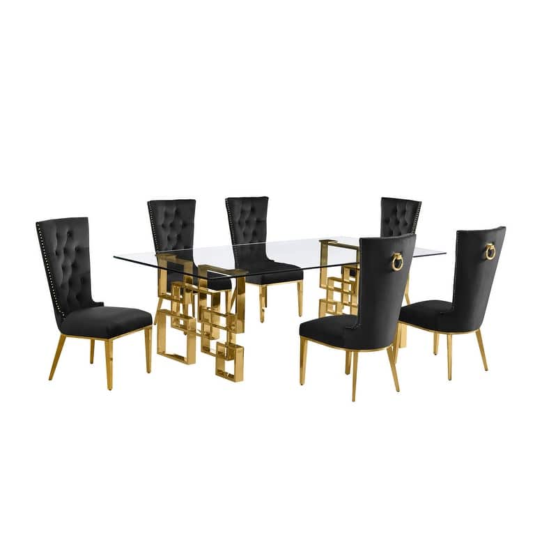 Best Quality Furniture D223/4-SC330-7 Dining Set with 95" 15mm Glass