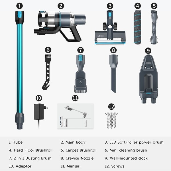 JASHEN V18 Cordless Stick Vacuum Cleaner, LED Display, Hardwood
