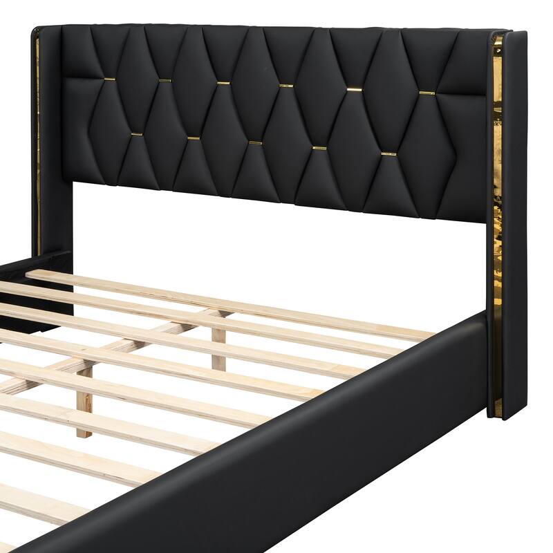 Upholstered Platform Bed with Metal Strips