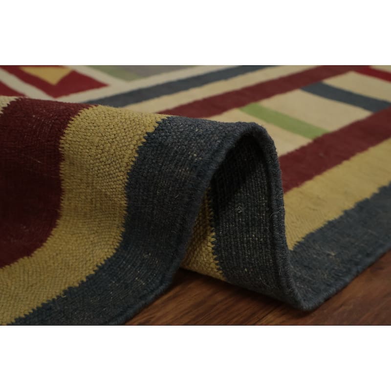 Hand Woven Oriental 100% Wool Carpet Southwestern Modern Multi-Colored Kilim Area Rug - 13' 0'' X 9' 6''