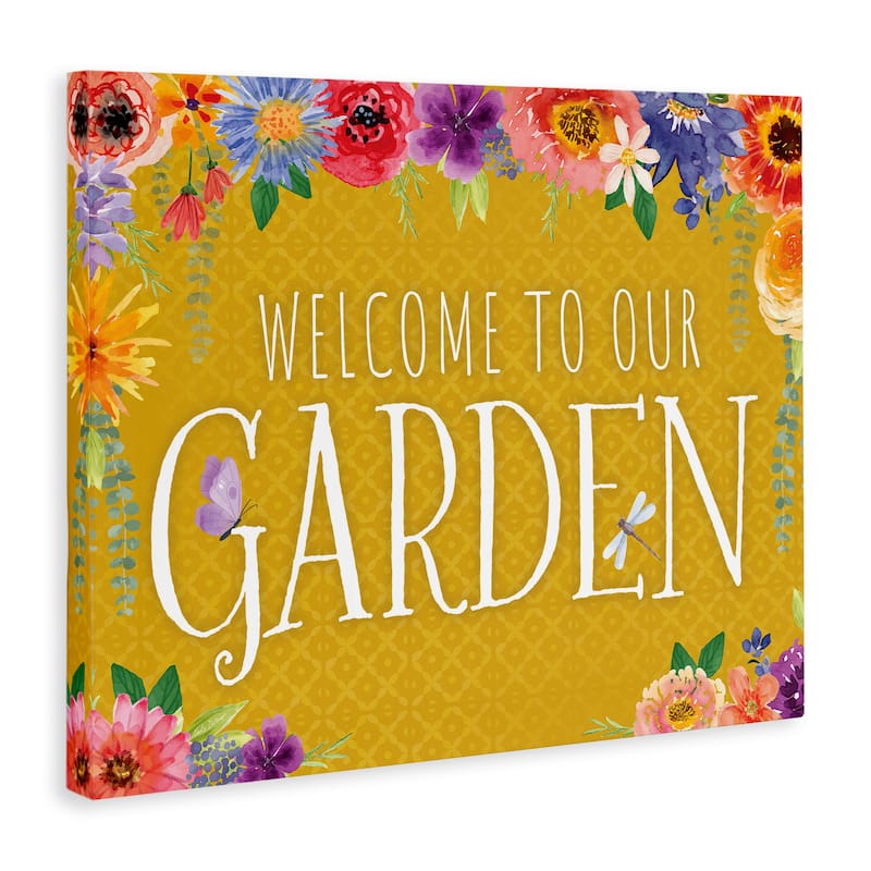 Stupell Garden Welcome with Floral Border Canvas Wall Art Design By Nicole DeCamp