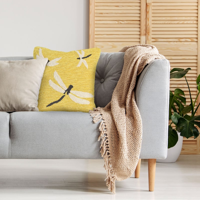 Liora Manne Frontporch Dragonfly Indoor/Outdoor Pillow Yellow 18" Square