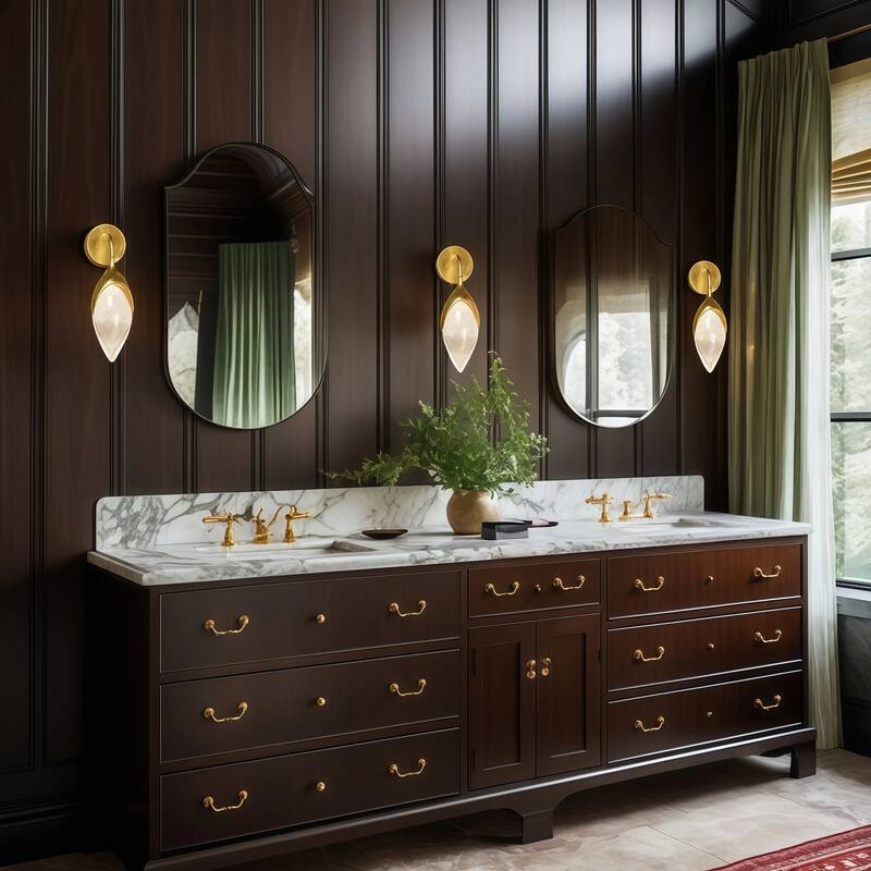 Modern 1-Light LED Gold Wall Sconce Elegant Teardrop Bubble Glass Bathroom Vanity Light - 5" W x 4.1" D x 15.7" H