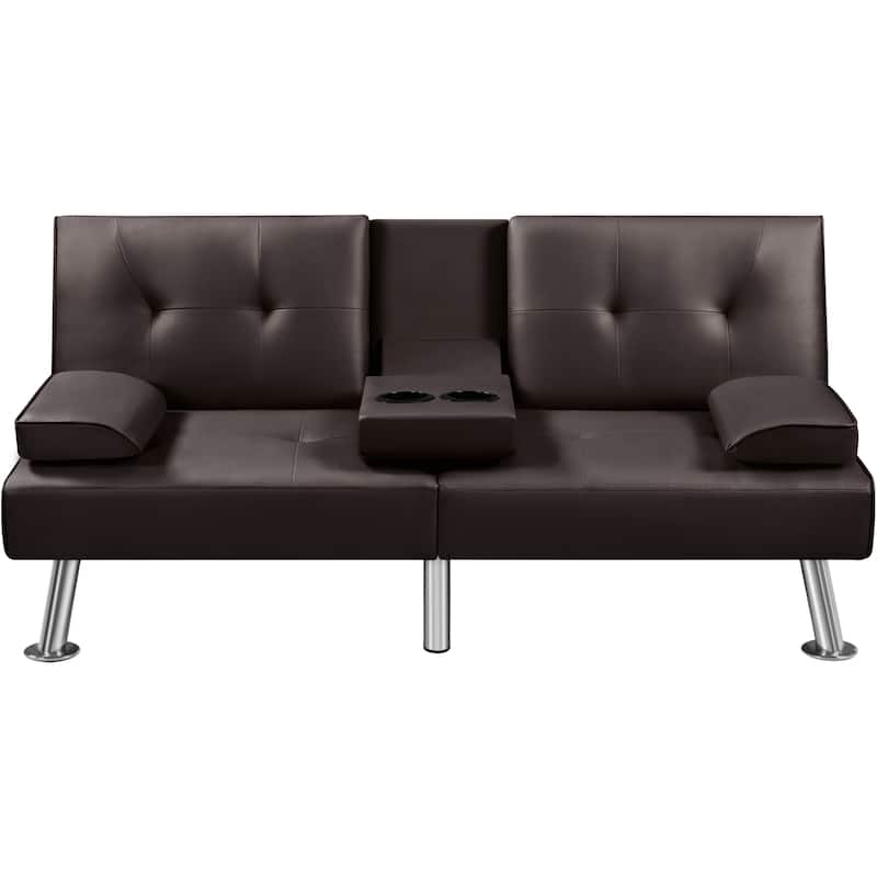 Yaheetech Faux Leather Convertible Futon Sofa Bed 3-In-1 Adjustable Futon Couch