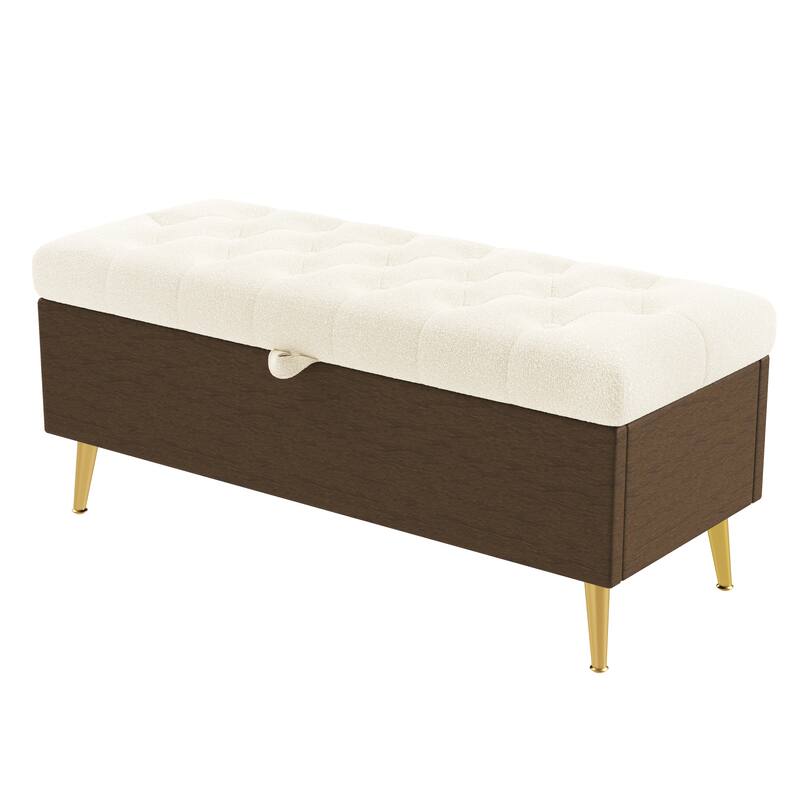 Roomfitters Modern Tufted Boucle Storage Ottoman Bench with Gold Metal Legs, Entryway End of Bed