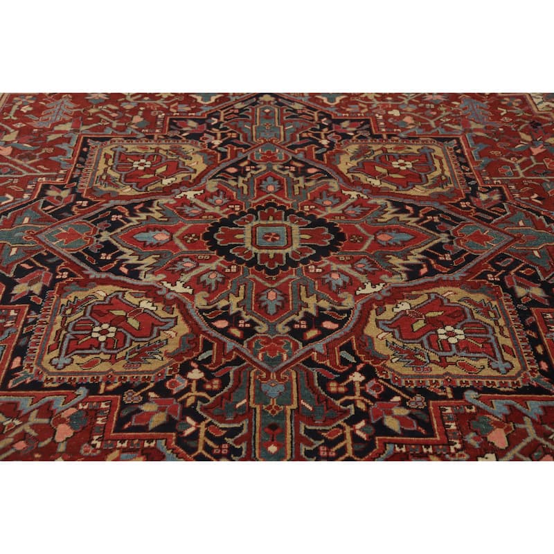 Hand Knotted Oriental 100% Wool Carpet Traditional Medallion Oranges & Rust Heriz (serapi) Area Rug - 11' 9'' X 8' 6''