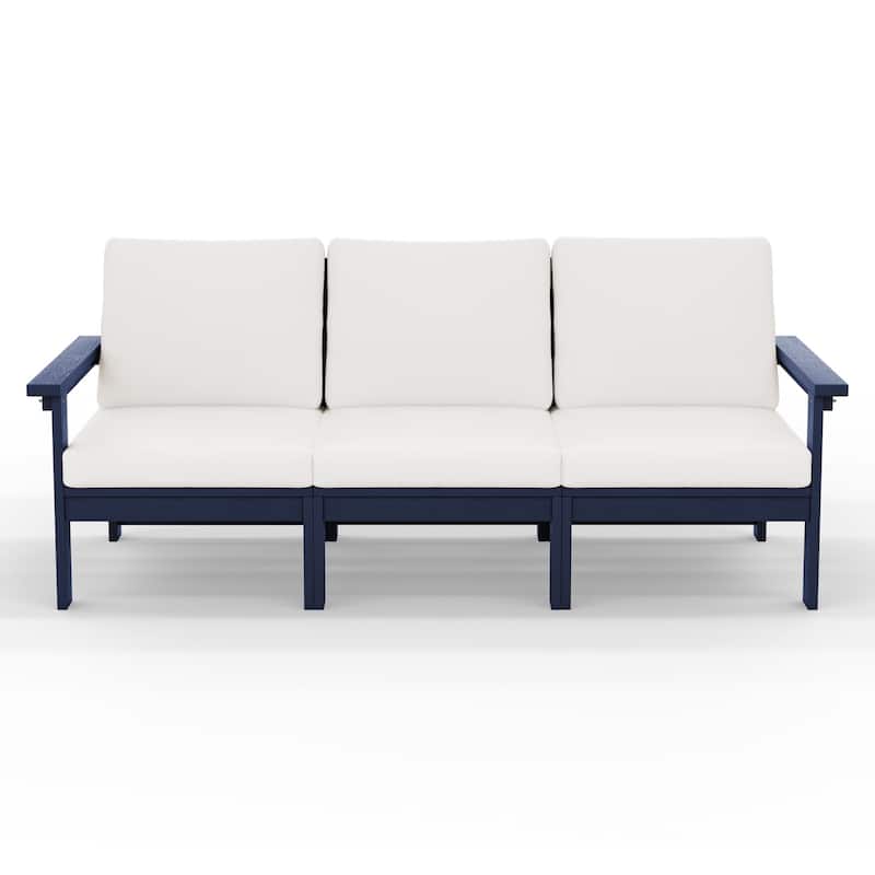 Outdoor Patio HDPE 3-Seat Sofa, 3 Removable Cushions Included