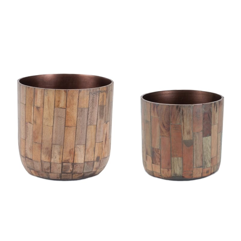 Round Cylindrical Wooden Planter - 6" - Set of 2