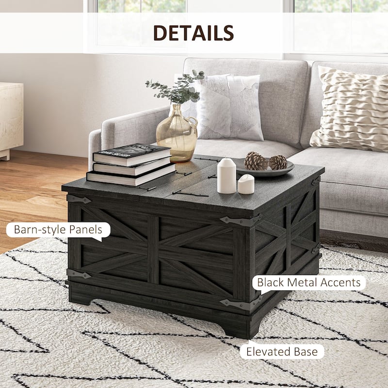 HOMCOM Farmhouse Coffee Table with Storage, Center Table with Hinged Lift Top and Hidden Space, Square Coffee Table