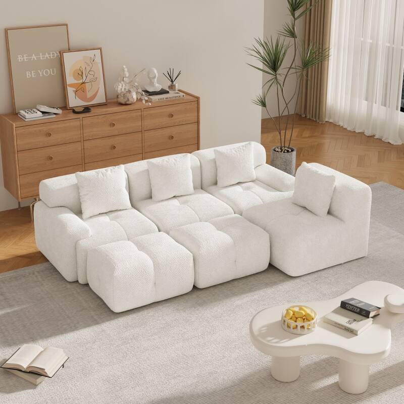 135.4" U-shaped Modular Sectional Sofa with 2 Ottomans and 4 Pillows