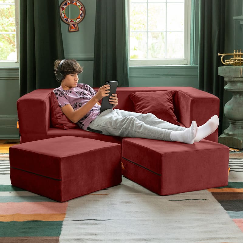 Jaxx Zipline Convertible Queen-size Sleeper Loveseat and Ottoman Set