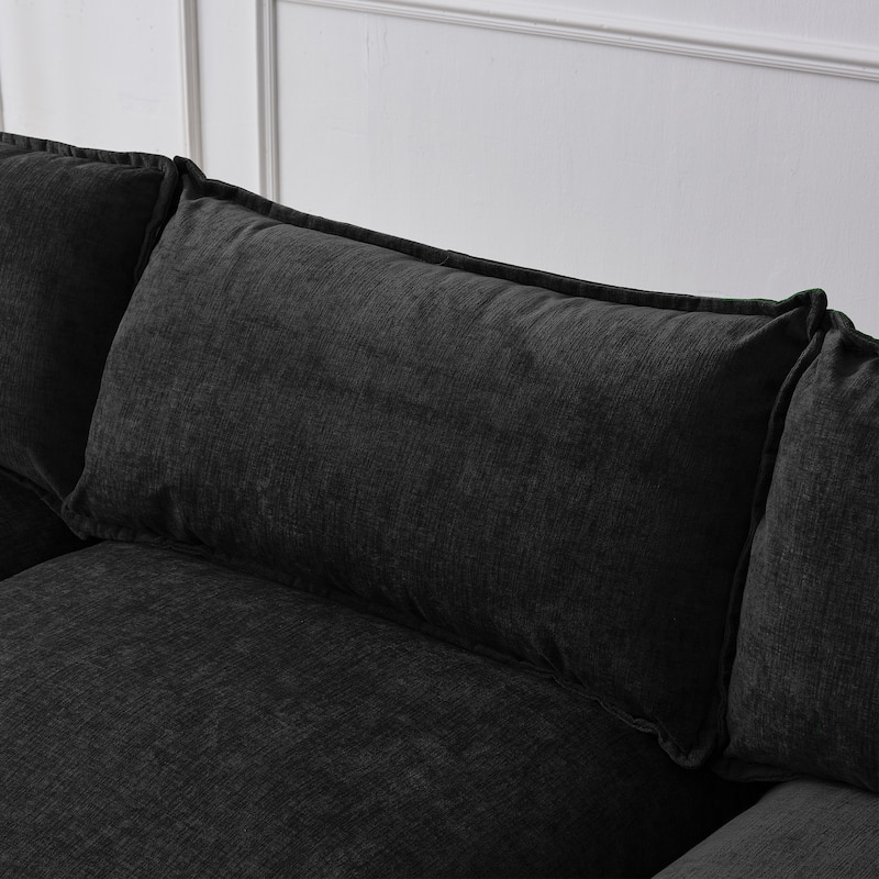 Chenille Upholstered L-shaped Sectional Sofa 3 Seater Modular Couch with Ottoman, Pillows and Double Layer Seat Cushions