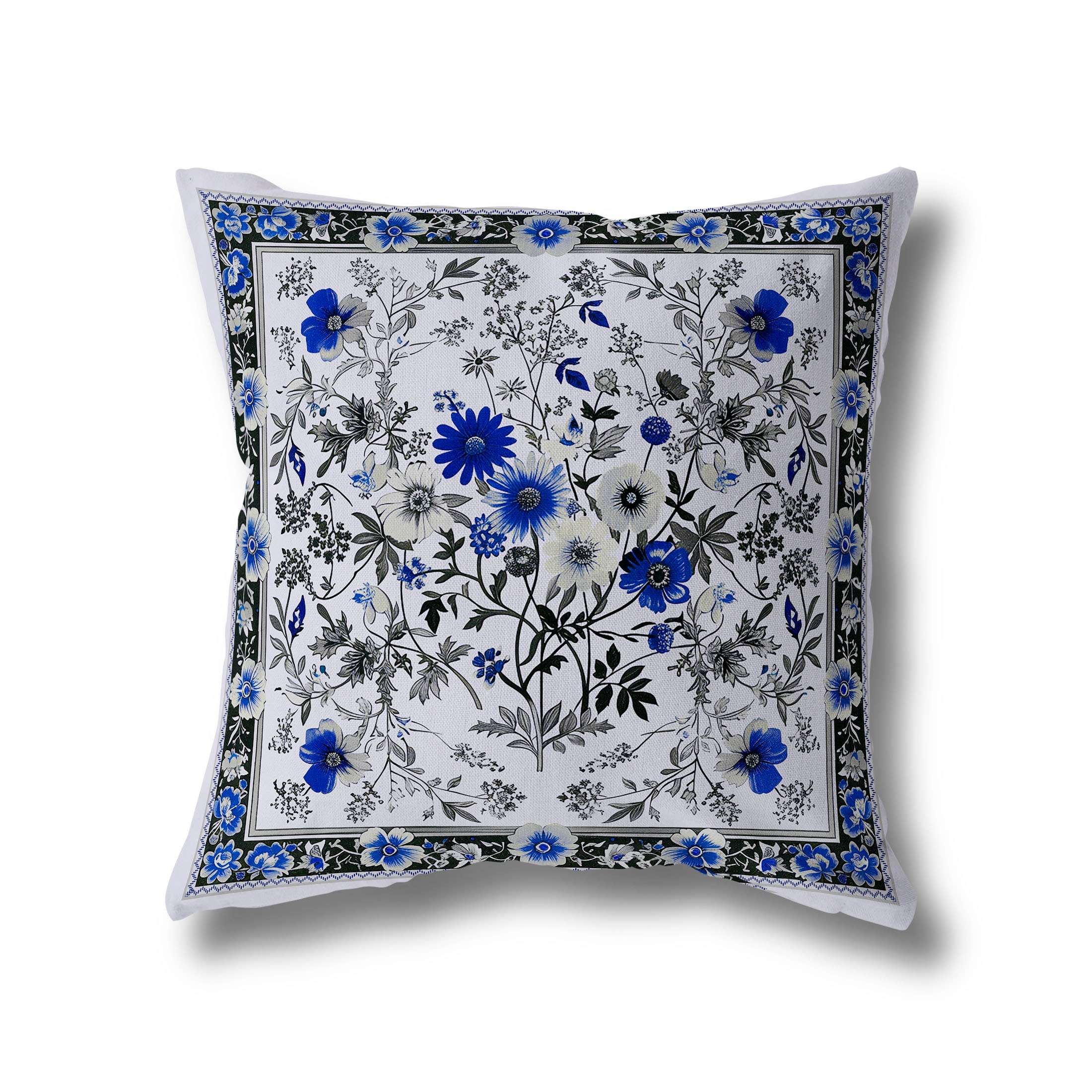 Garden Glory Broadcloth Pillow in Blue Gray Black
