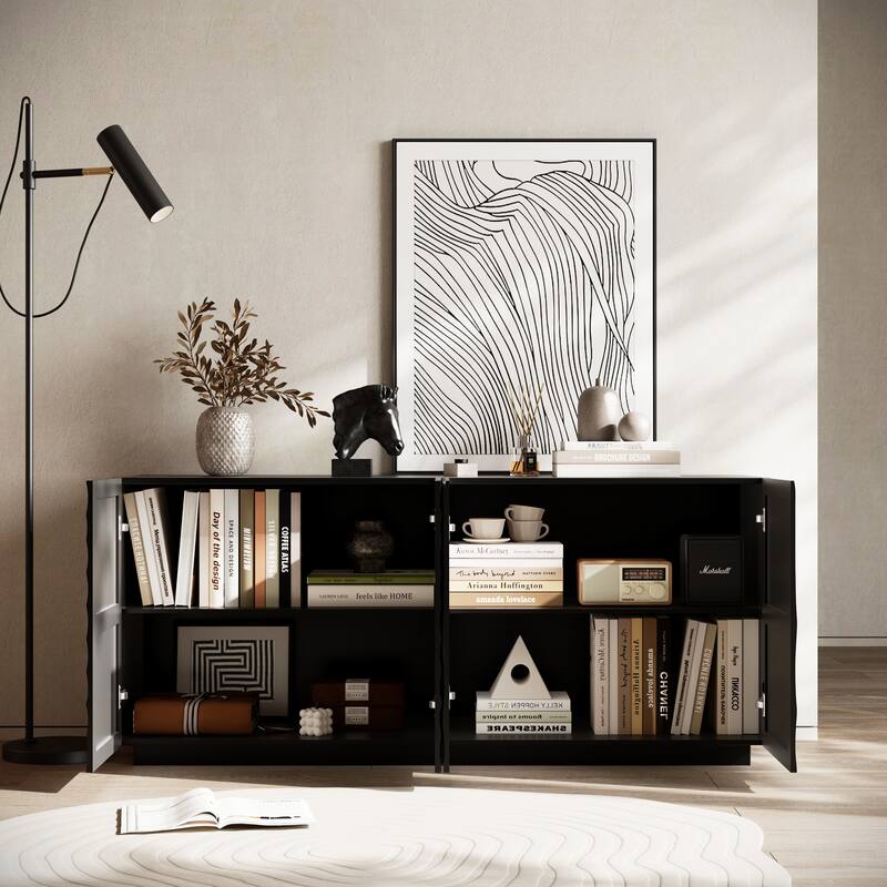 4 Doors Modern Storage Sideboard Cabinet with Freestanding Anti Dumping - Black