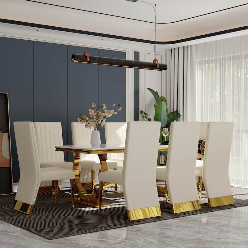 70 inch Dining Table Set with Boucle Dining Chairs