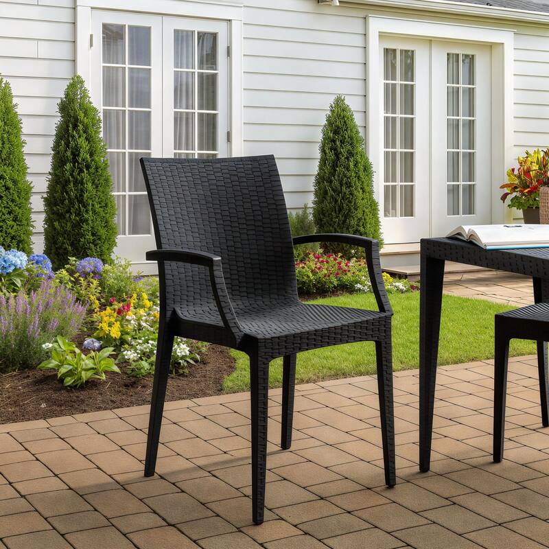 Mace Polypropylene Stackable Armrest Patio Dining Chair with Woven Design for Outdoor Dining Patio Indoor Gatherings
