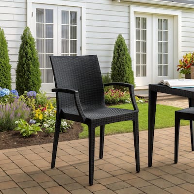Mace Polypropylene Stackable Armrest Patio Dining Chair with Woven Design for Outdoor Dining Patio Indoor Gatherings