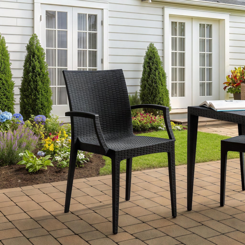 Mace Polypropylene Stackable Armrest Patio Dining Chair with Woven Design for Outdoor Dining Patio Indoor Gatherings