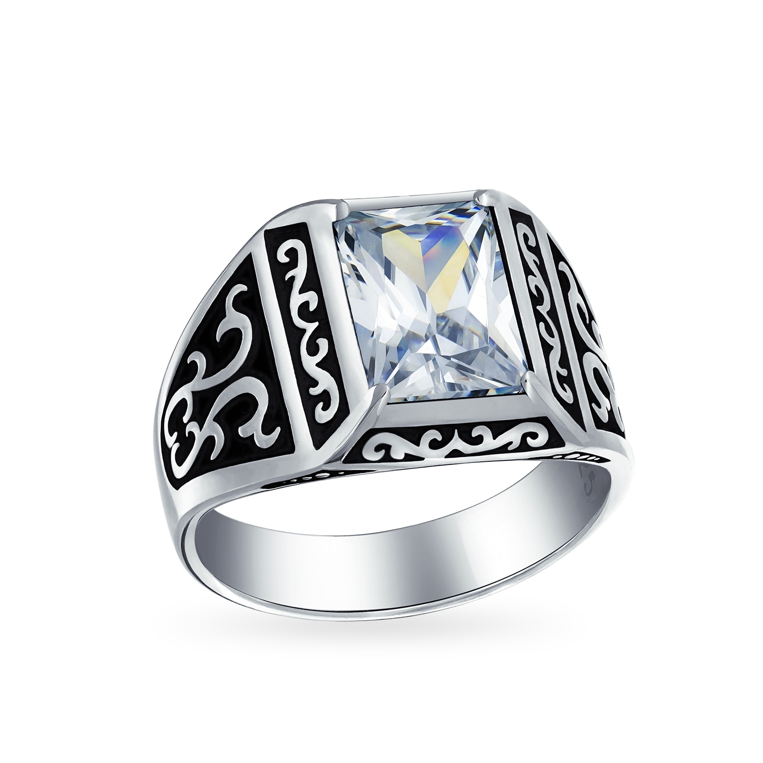 Shop Emerald Cut Cz Prong Set Viking Scroll Engagement Ring 925 Silver On Sale Overstock 27728962
