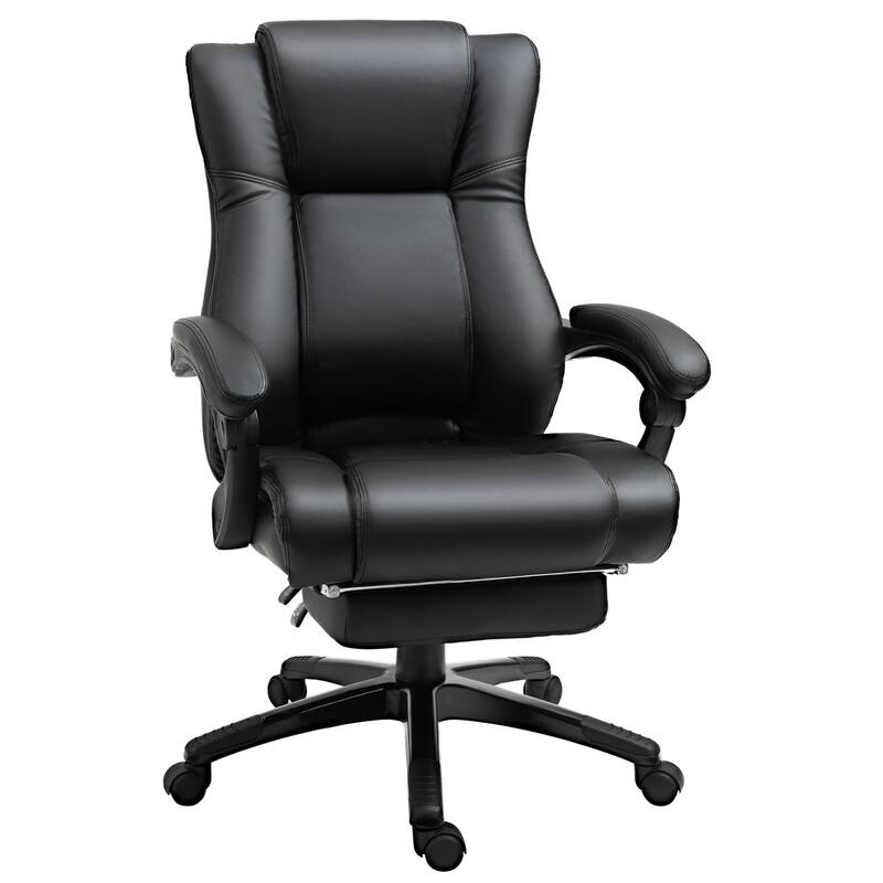 Executive High-Back Office Chair with PU Leather, Adjustable Height, and Retractable Footrest for Home or Workspace - Black